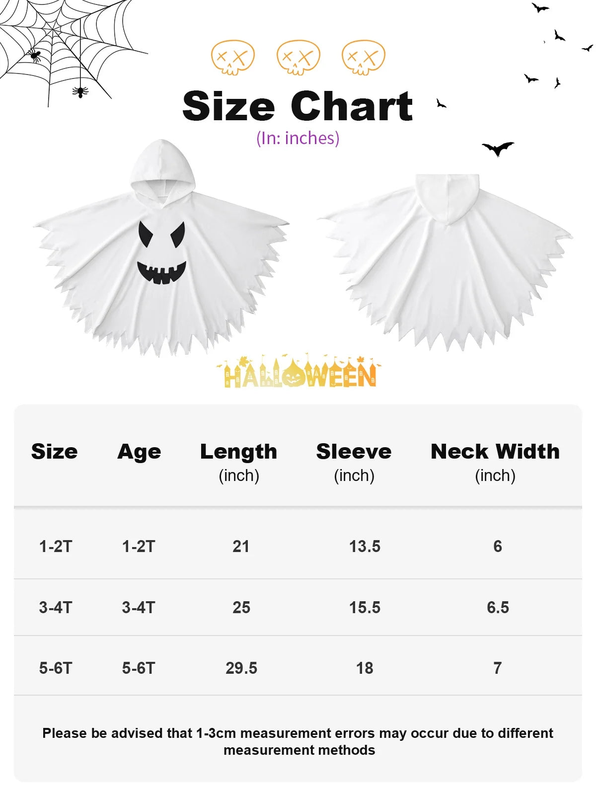 Lovebay Toddler Baby Girls Boys Halloween Costume White Ghost Smile Cape Cloak Fancy Party Cosplay with Hat