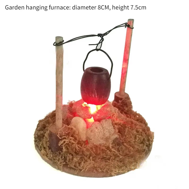 Doll House Mini Wooden Chicken House Mini Bonfire Miniature Manger Doll House Accessories Fairy Garden Yard Decoration