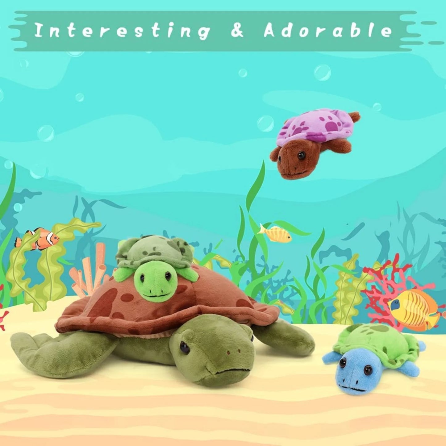 Sea Turtle Stuffed Animal Plush Turtle with 3 Babies