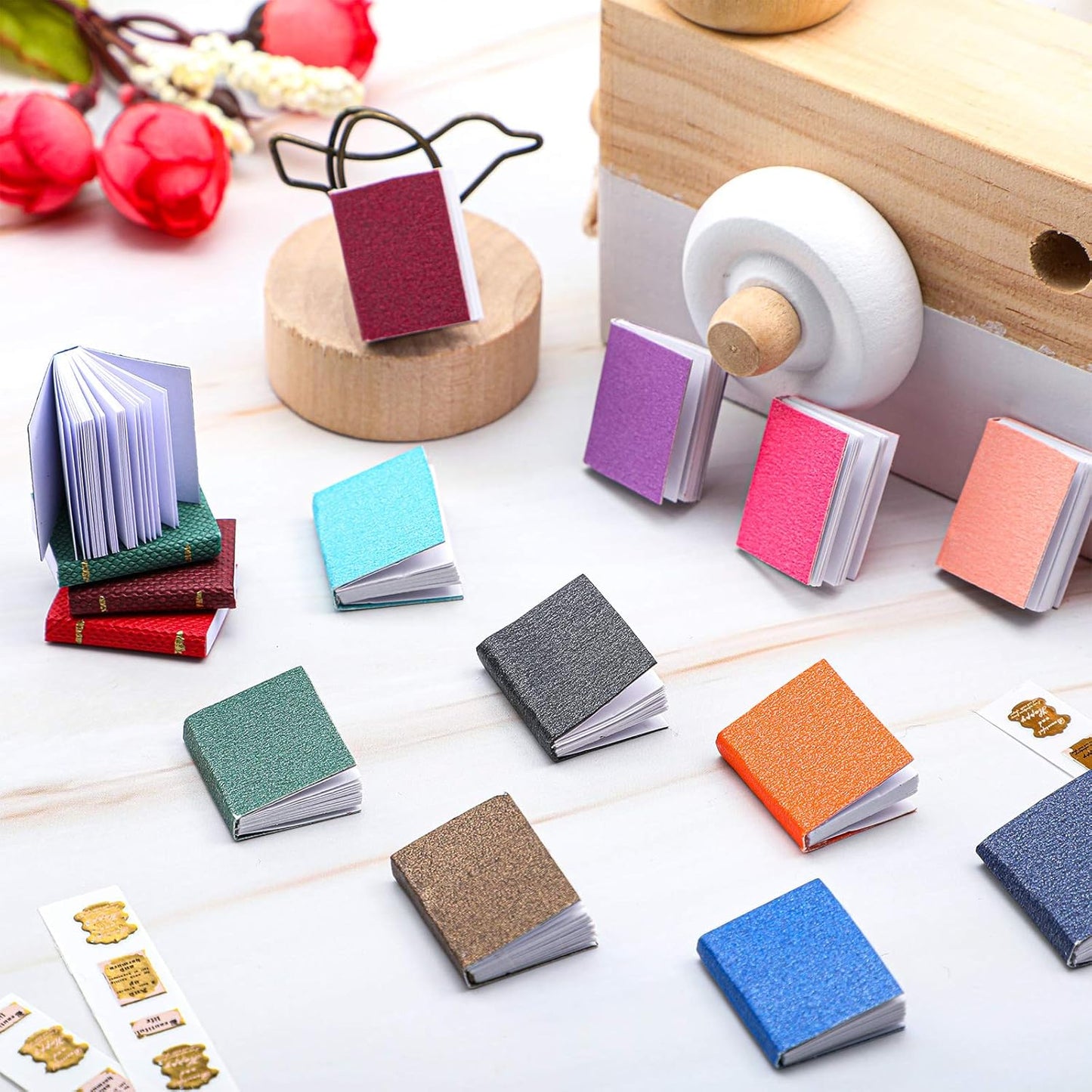 16 Pieces 1:12 Scale Miniatures Dollhouse Books Timeless Mini Books Notebook Model Dollhouse Decoration Accessories for Study Room Bedroom Library(Colorful Style)