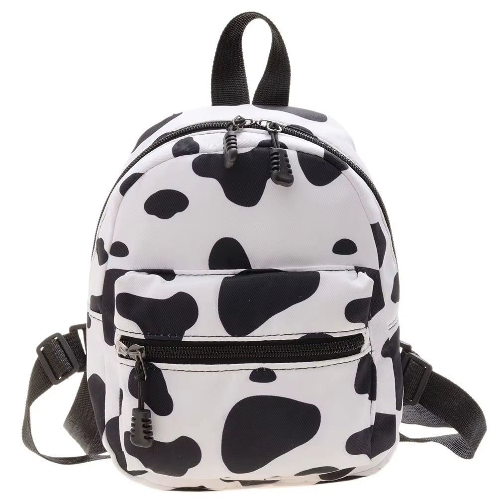 Women Zebra Leopard Cow Print Backpacks Nylon Shoulder Bag Students High School Small Book Bag Female Mini Rucksack Mochila