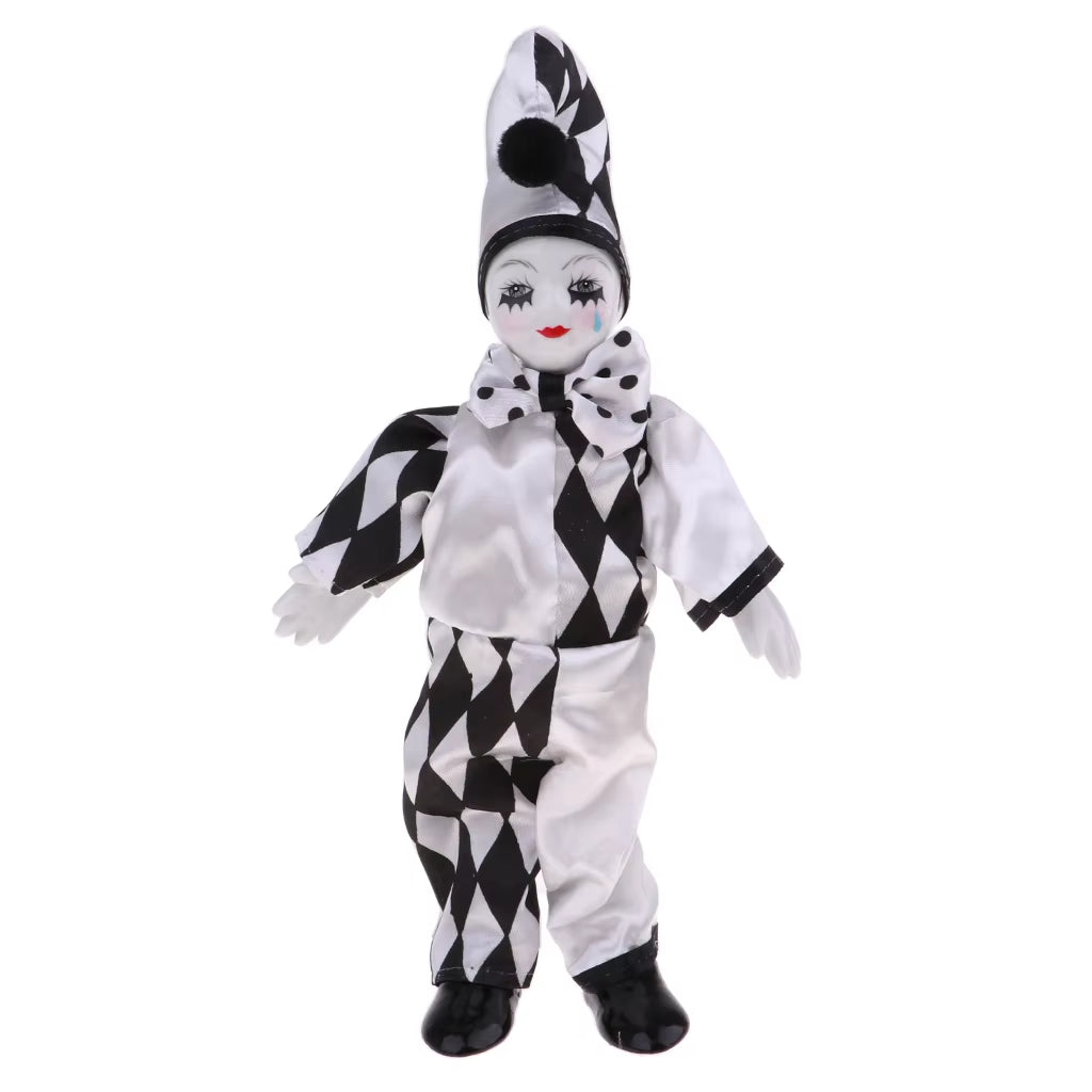 25Cm 10Inch Funny Porcelain Standing Clown Man Doll in Black & White Costume Home Decor