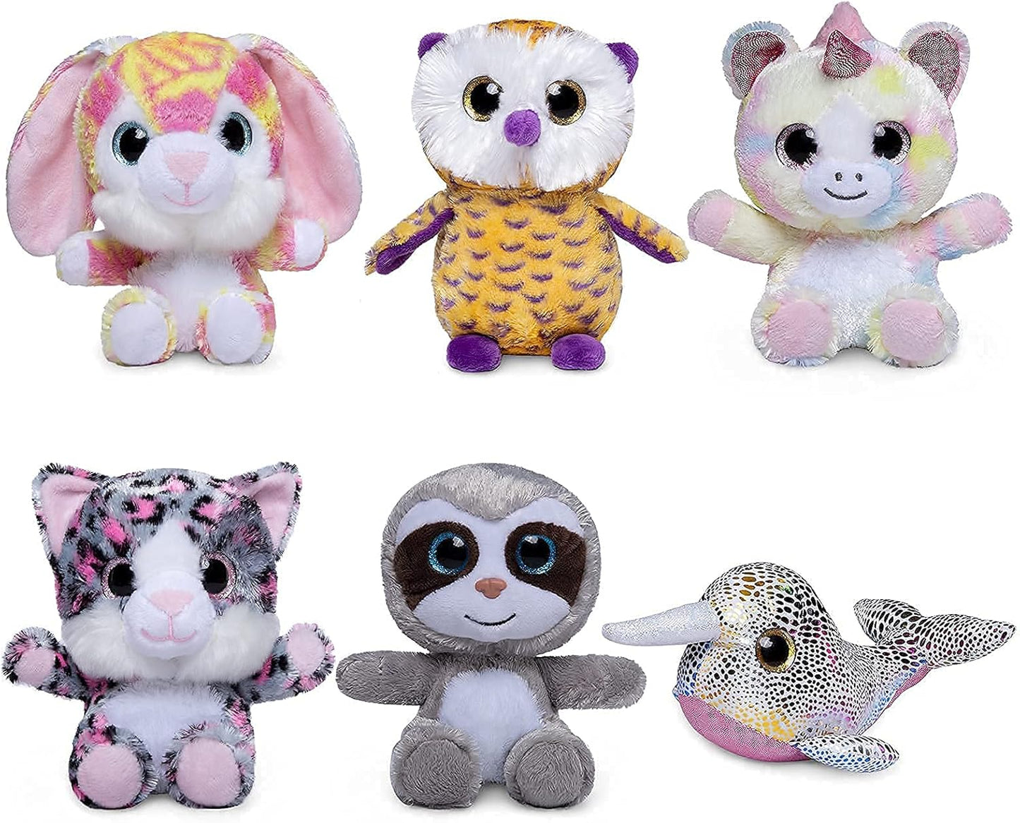 7Inch Cute Stuffed Animals Plush Toys Set, 6 Pcs Small Stuffed Animal Bulk Unicorn/Narwhal/Bunny/Owl/Sloth/Cat Plush Animal, Super Soft & Durable Stuffed Toys for Kids Girls Boys