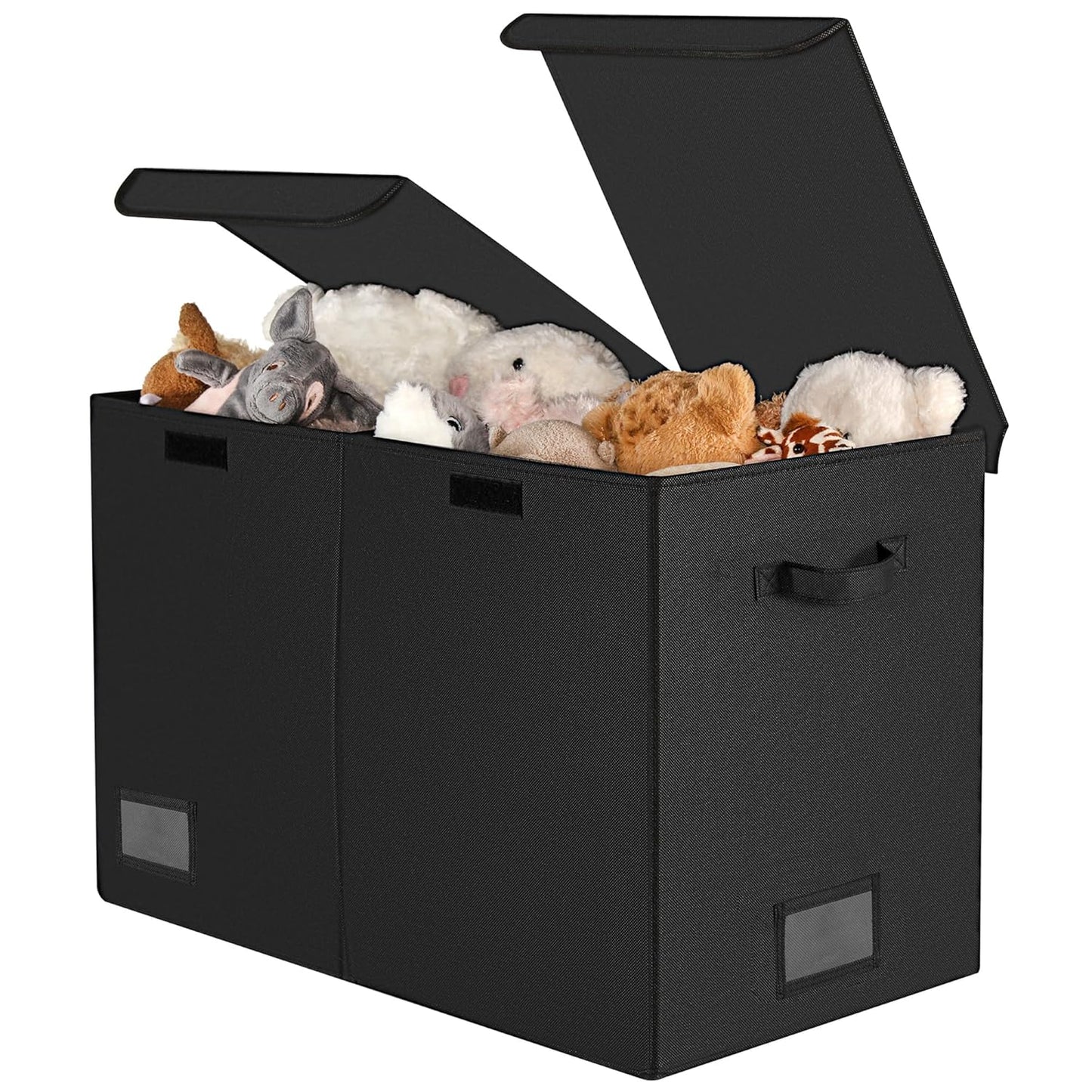 Toy Chest with Lids, Foldable Toy Storage Organizer with Handles, Stuffed Animal Storage for Nursery Room Playroom, Living Room, Large Toy Box for Boys and Girls, Black
