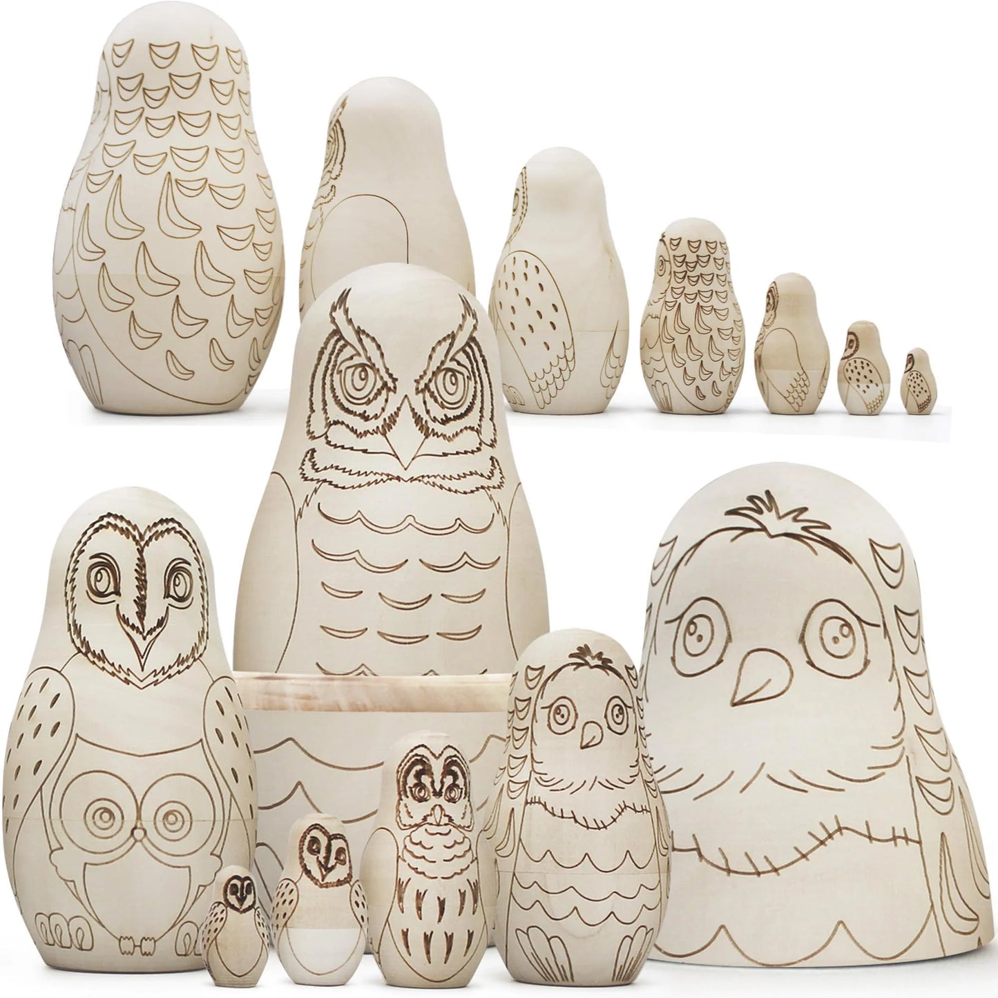 Owl Craft Blank Russian Nesting Dolls Set 7 Pcs Unfinished Wood Crafts Paint
