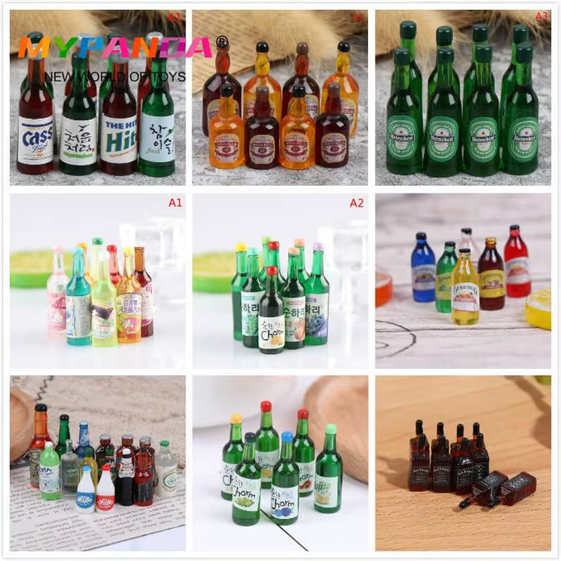 3/5/6/8/10Pcs 1/12 Dollhouse Miniature Resin Bottle Simulation Wine Bottle Beverage Bottle Model Dollhouse Accessories