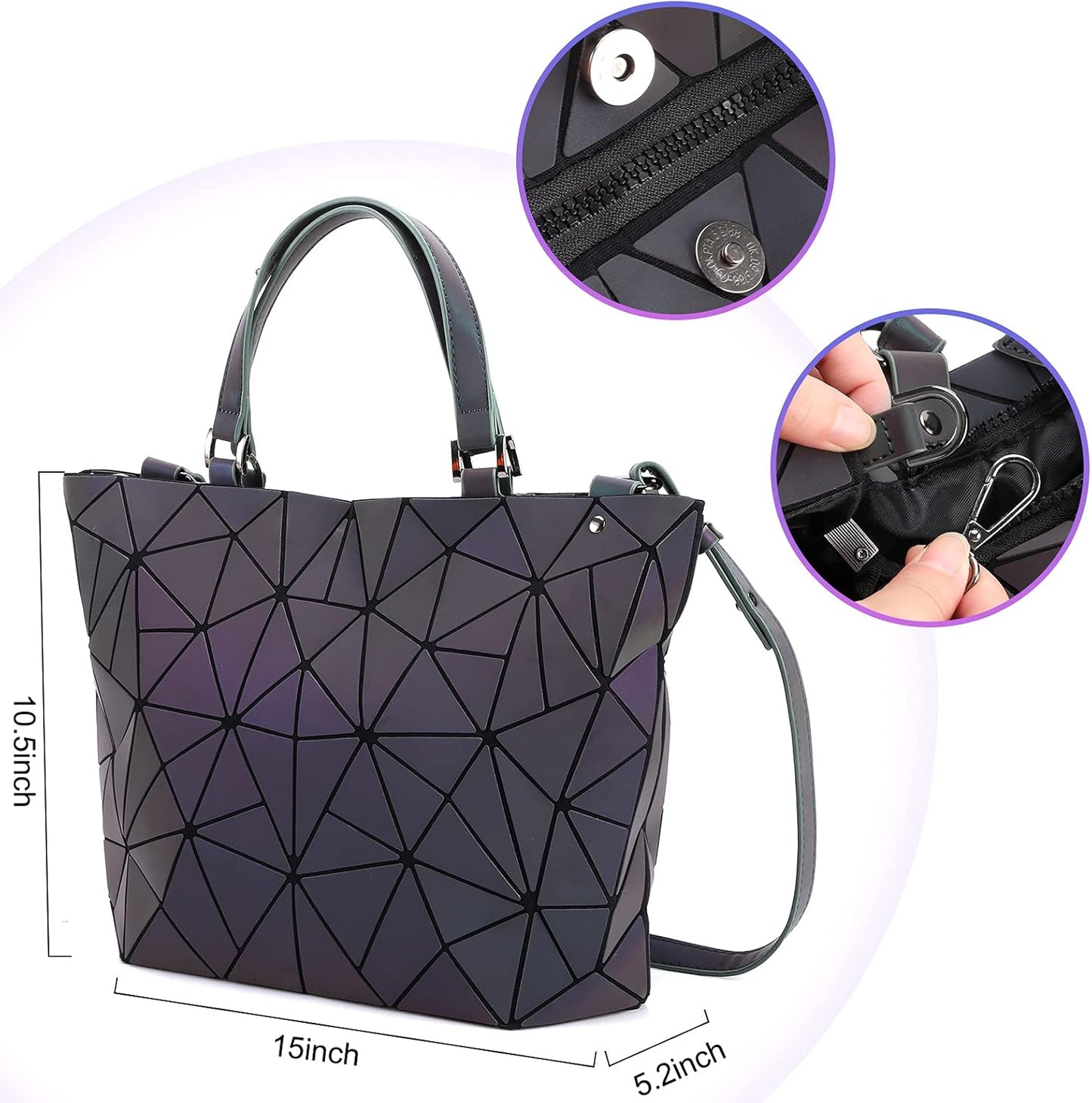 Geometric Luminous Purses and Handbags Holographic Reflective Crossbody Bag Wallet Flash Rainbow Backpack Tote