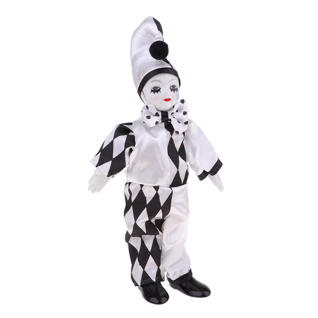 25Cm 10Inch Funny Porcelain Standing Clown Man Doll in Black & White Costume Home Decor