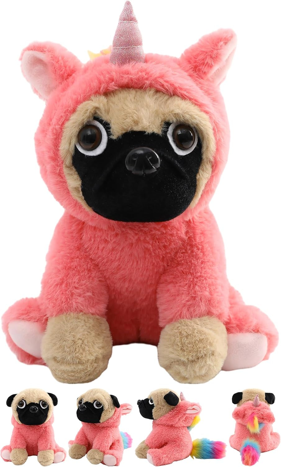 Pug Unicorn Stuffed Animal Pug Dog Wearing Unicorn Costume Plushies Pug Dressed as Cute Funny Unicorn Plush Toys for Kids Stuffed Puppy Animals Gift for Lover 12 Inch