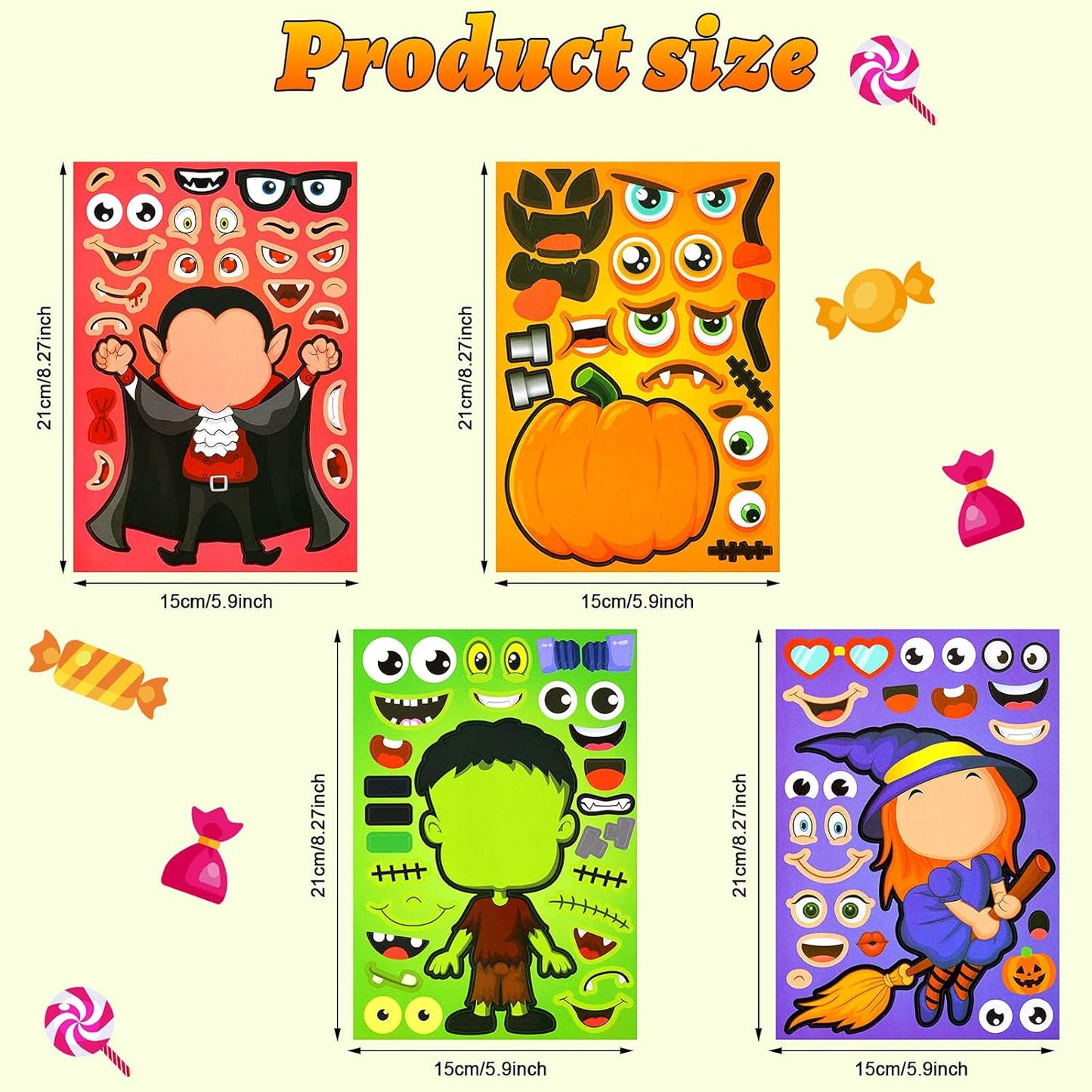 25 Pieces Halloween Stickers Kids Make-A-Face Sticker Halloween Games Stickers Activities Craft Pumpkin Mummy Witch Sticker for Kids Halloween Party Favor (Halloween Witch)