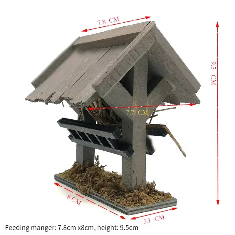 Doll House Mini Wooden Chicken House Mini Bonfire Miniature Manger Doll House Accessories Fairy Garden Yard Decoration