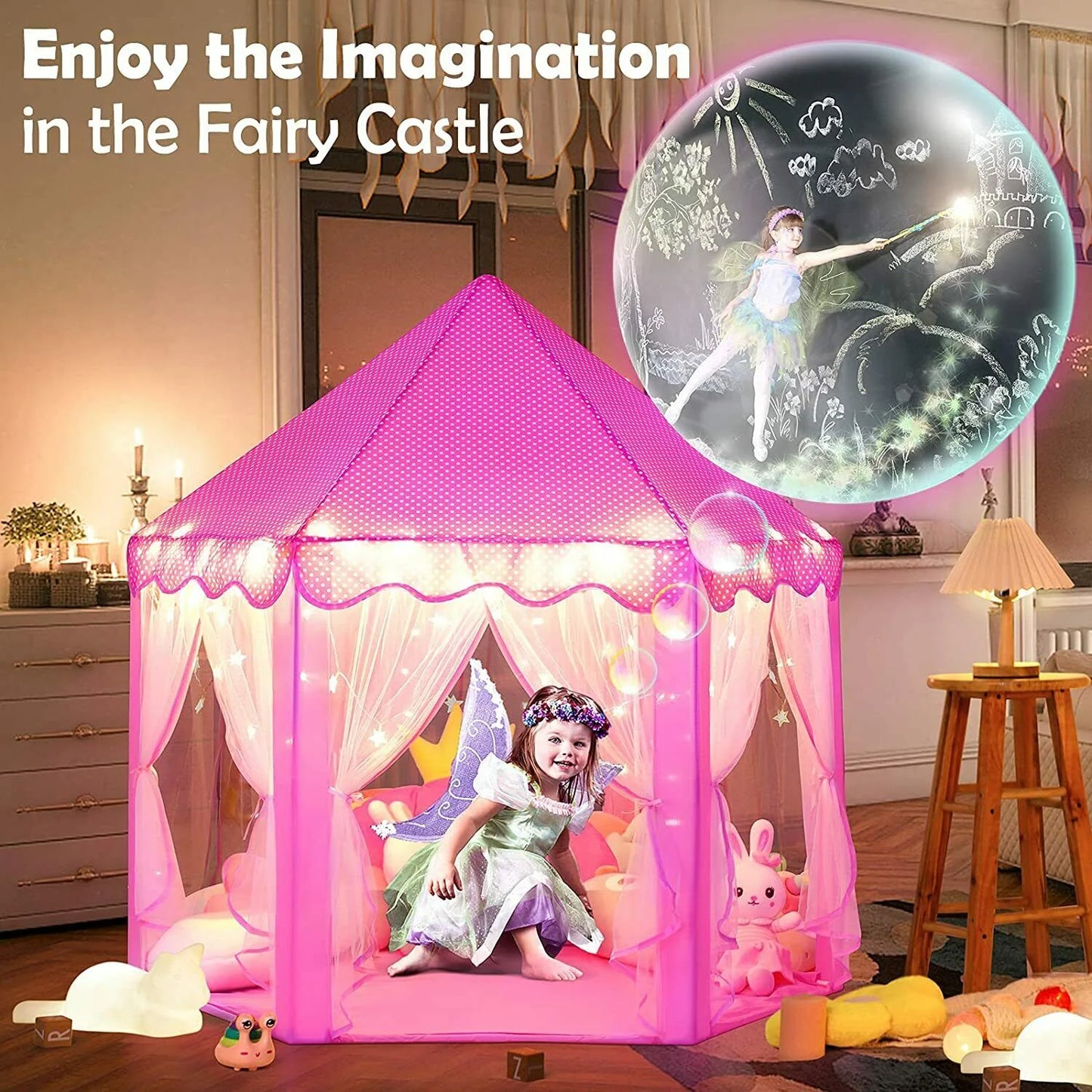 Kids Teepee Tent with Lights, Washable Foldable Teepee Tent for Kids Indoor Tent, Outdoor Play Tent for Girls & Boys