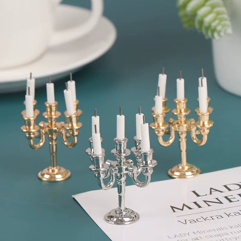 1Pair Creative New 1:12 Dollhouse Mini Table Candle Candlestick Christmas Scene Home Ornament for Doll House Decor Kids Toys