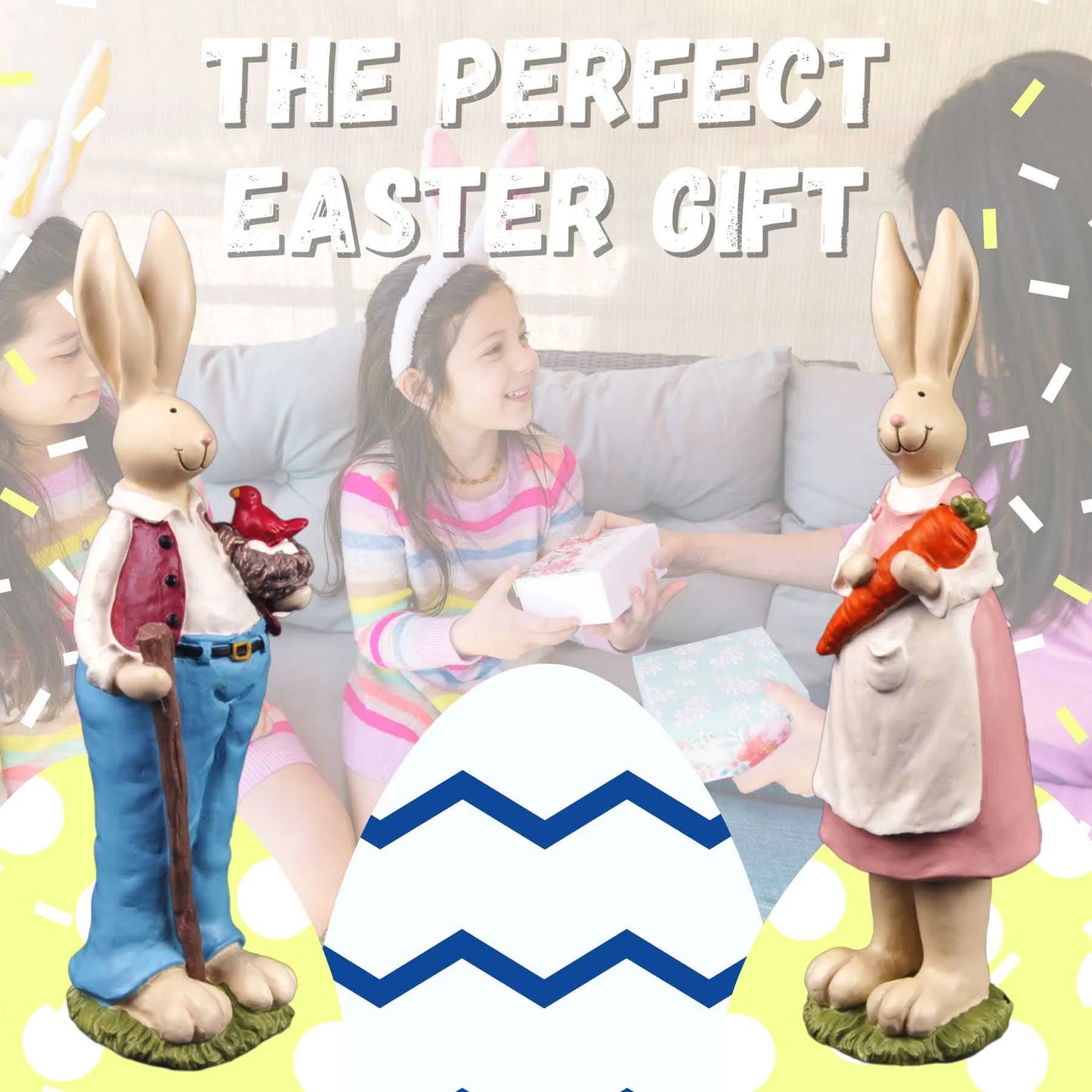 9.06" H 2 PCS Easter Bunny Statue - Spring Easter Rabbit Figurine Statue Resin Hand Painted Rabbit Easter Bunny Sculpture for Easter Home Office Table Decorations