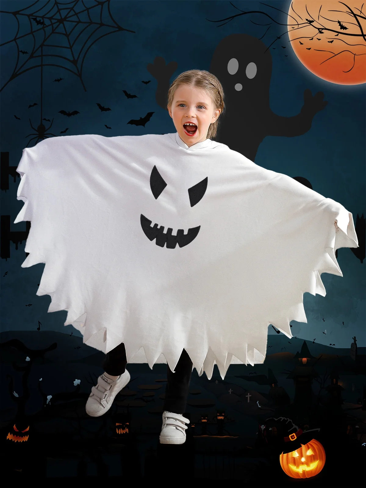 Lovebay Toddler Baby Girls Boys Halloween Costume White Ghost Smile Cape Cloak Fancy Party Cosplay with Hat