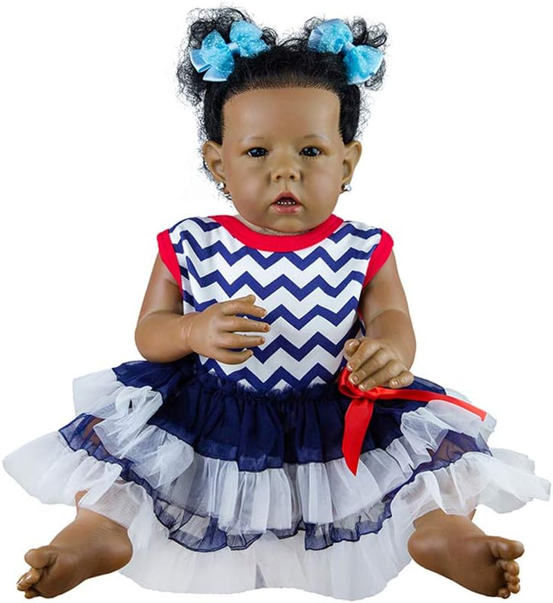 Reborn Baby Dolls Black Girl, African American 20 Inch Realistic Newborn Baby Dolls with Lifelike Soft Body Silicone Limbs Birthday Gift Set for Ages 3+