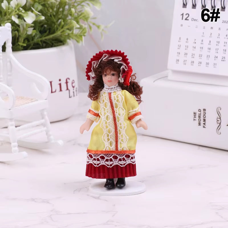 1/12 Dollhouse Miniature Porcelain Doll People Model Beautiful Youth Boy Girl Decor Doll House Toy