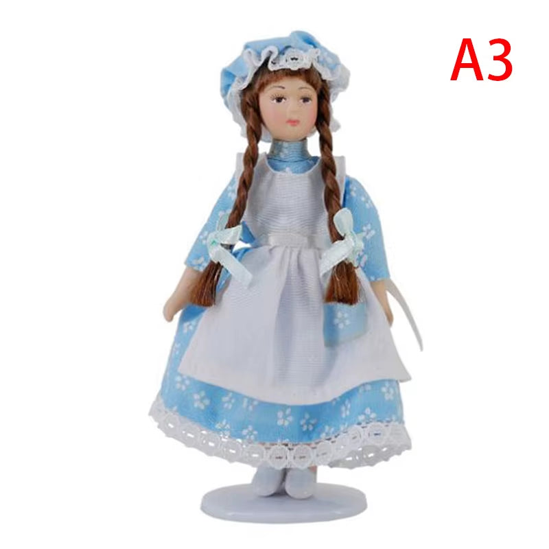 1/12 Dollhouse Miniature Porcelain Doll People Model Beautiful Youth Boy Girl Decor Doll House Toy