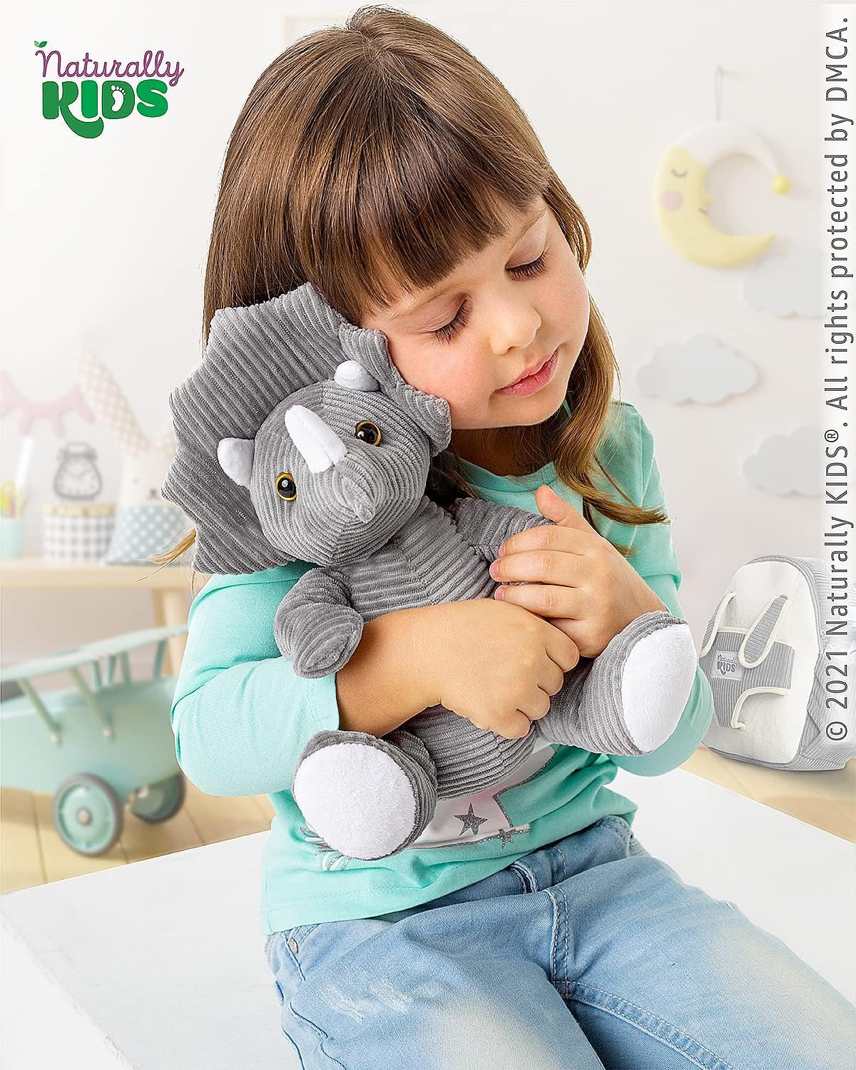 Grey Dinosaur Toys for Girls, Triceratops Toy, Dinosaur Gifts for 2 3 Year Old Girls, Toddler Backpack