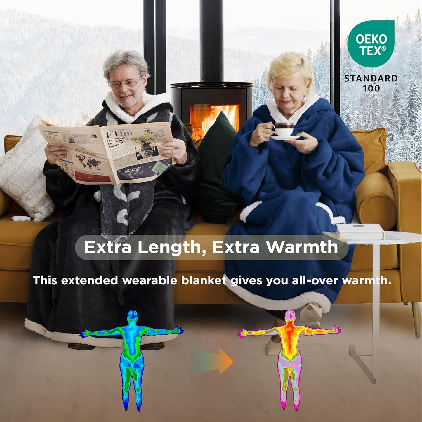 Wearable Blanket Hoodie, Cozy Long Hooded Blanket Sweatshirt as Mothers Day Hoodie Gifts for Mom Women, Standard, Black