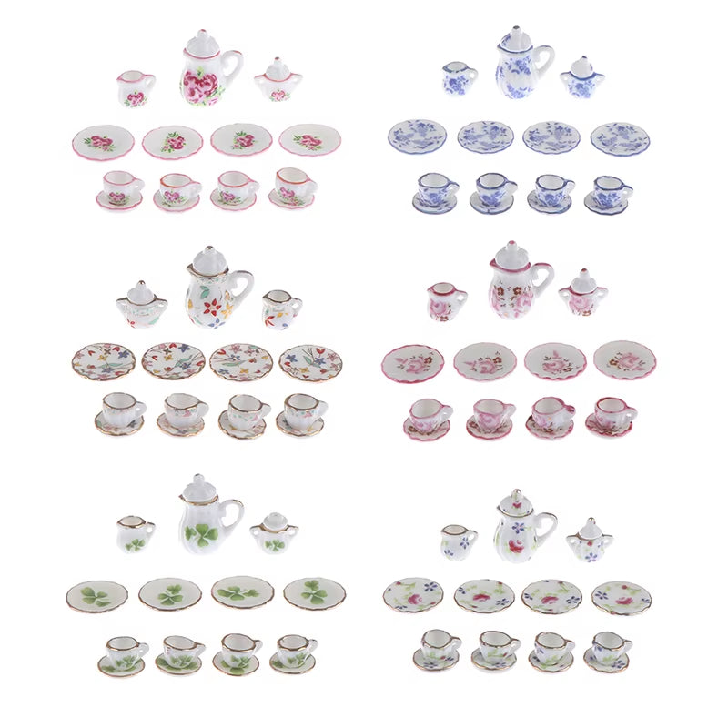 29 Styles Ceramic Cup Set Scale 1:12 Doll House Miniature Porcelain Tea Cup Set Tableware Kitchen Dollhouse Teapot DIY Toys