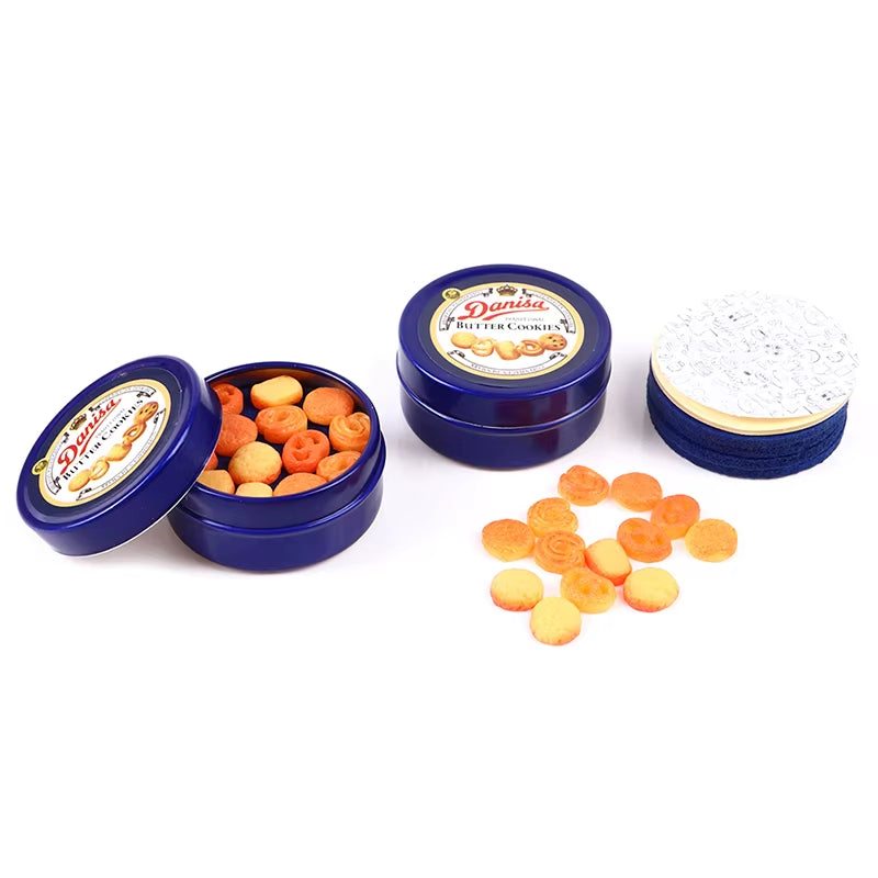 1Pcs 1/12 Dollhouse Miniature Danish Cookie Blue Tin Box Model Set Kitchen Accessories for Doll House Decor Kids Toys Gift