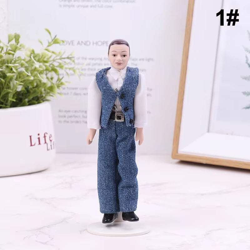 1/12 Dollhouse Miniature Porcelain Doll People Model Beautiful Youth Boy Girl Decor Doll House Toy
