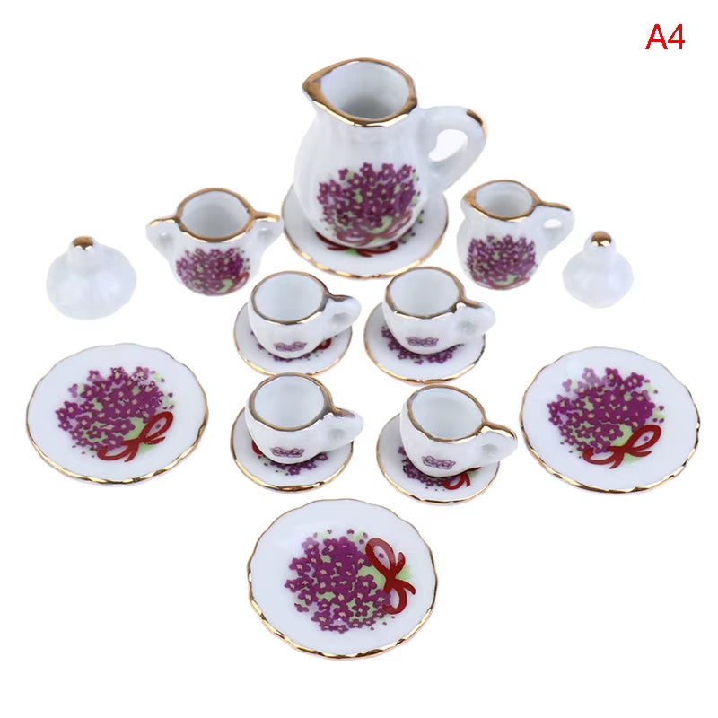 29 Styles Ceramic Cup Set Scale 1:12 Doll House Miniature Porcelain Tea Cup Set Tableware Kitchen Dollhouse Teapot DIY Toys