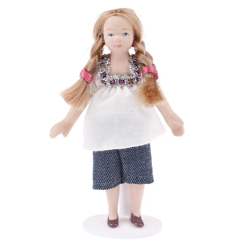 1/12 Dollhouse Miniature Porcelain Doll People Model Beautiful Youth Boy Girl Decor Doll House Toy