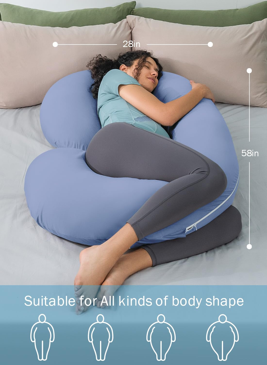 Pregnancy Pillow,Maternity Body Pillow with Velvet Cover,C Shaped for Side Sleeping (Cooling Blue)