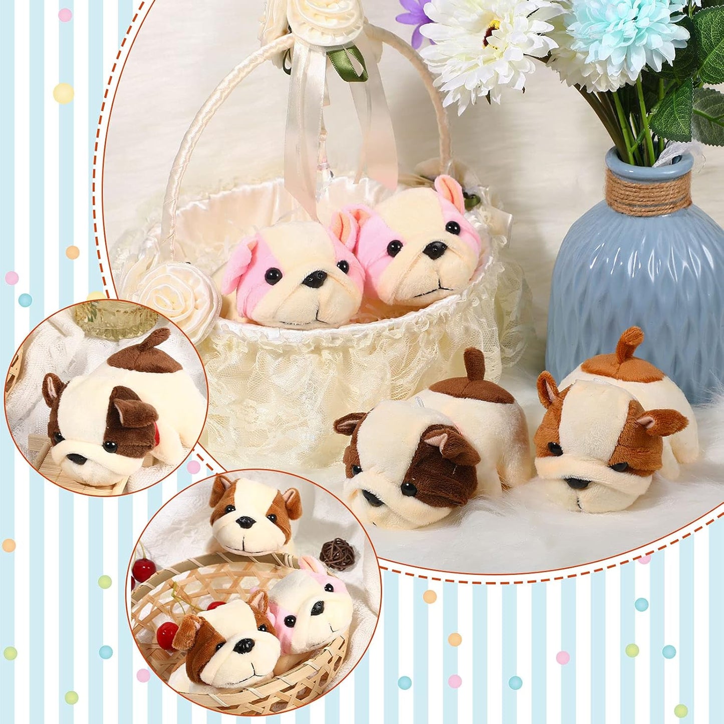 9 Pcs Mini Plush Dogs Bulk Puppy Stuffed Animals Small Cute Soft Puppies Toys Assorted for Easter Goodie Bag Fillers Baby Shower Birthday Party Favors Carnival Gift(Fluffy Puppy)