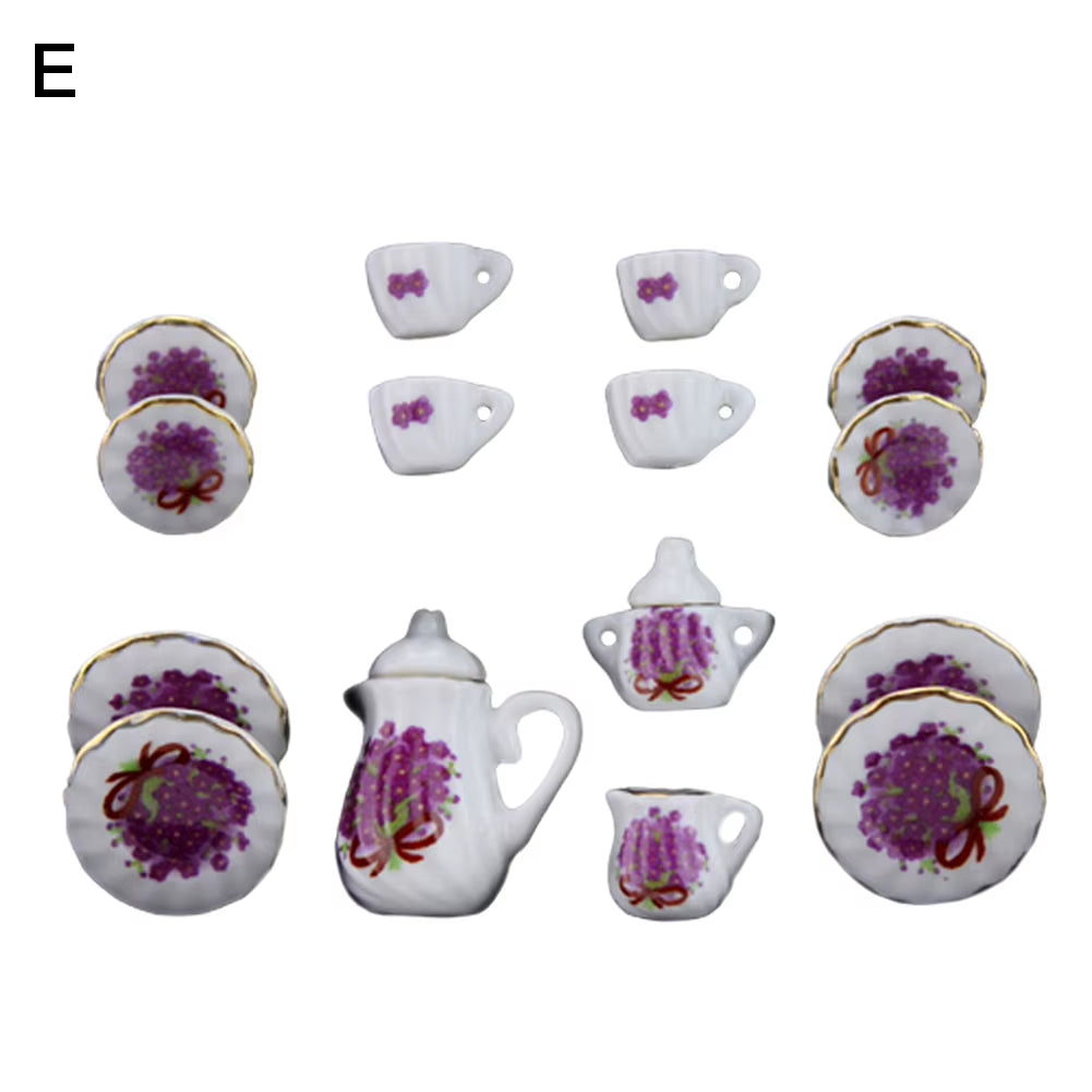 Miniature Doll House Pink Flower Patten Porcelain Coffee Tea Cups Ceramic Tableware Dollhouse Kitchen Accessories
