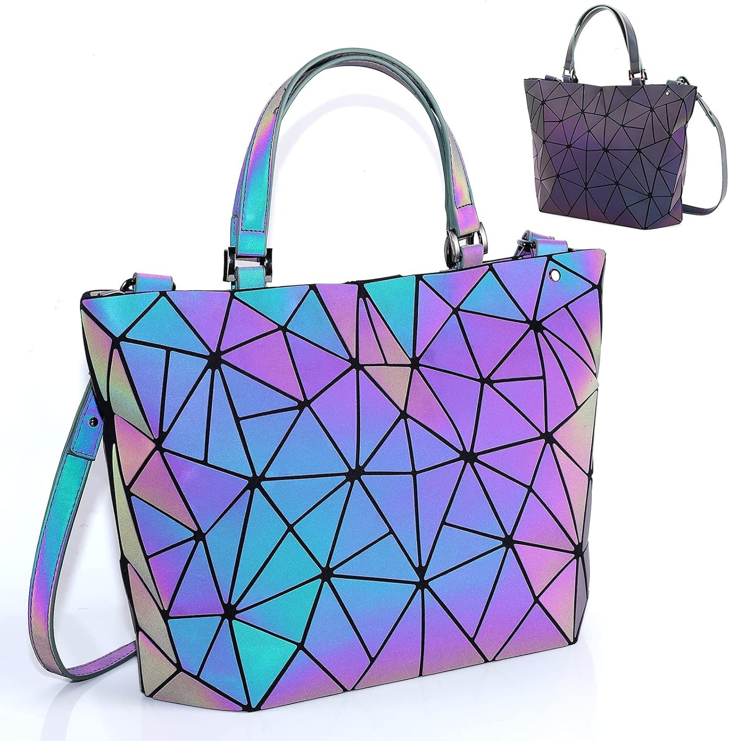 Geometric Luminous Purses and Handbags Holographic Reflective Crossbody Bag Wallet Flash Rainbow Backpack Tote