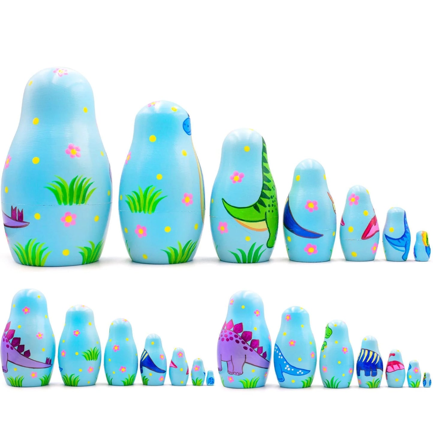Dinosaur Nesting Dolls Set 7 Pcs Dinosaur Decor Matryoshka Dolls Hand Painted