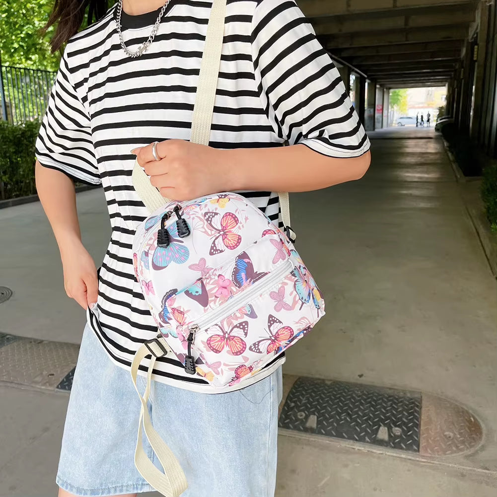 Women Zebra Leopard Cow Print Backpacks Nylon Shoulder Bag Students High School Small Book Bag Female Mini Rucksack Mochila