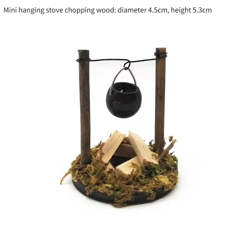 Doll House Mini Wooden Chicken House Mini Bonfire Miniature Manger Doll House Accessories Fairy Garden Yard Decoration