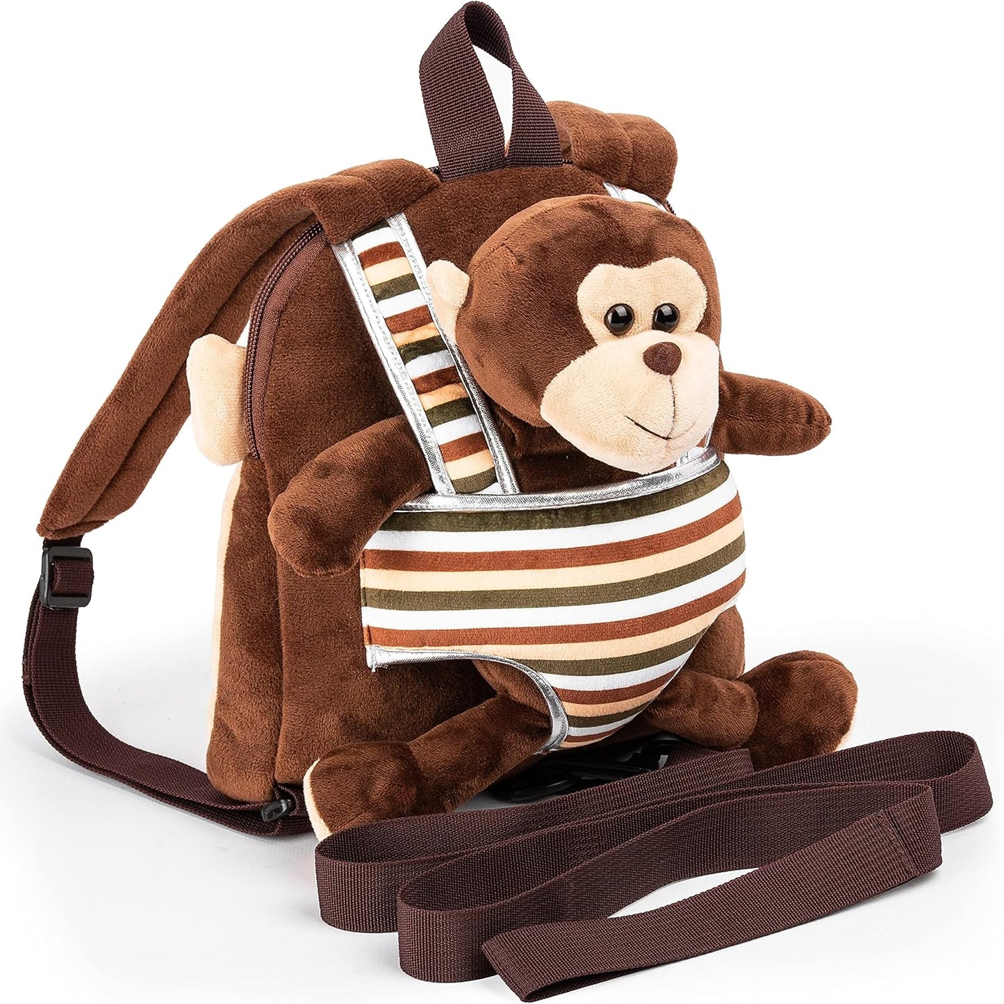 Cute Monkey Backpack with Leash Kids Stuffed Animal Backpack for Boys and Girls 2-5 Years Old with Plush Toy (Brown)