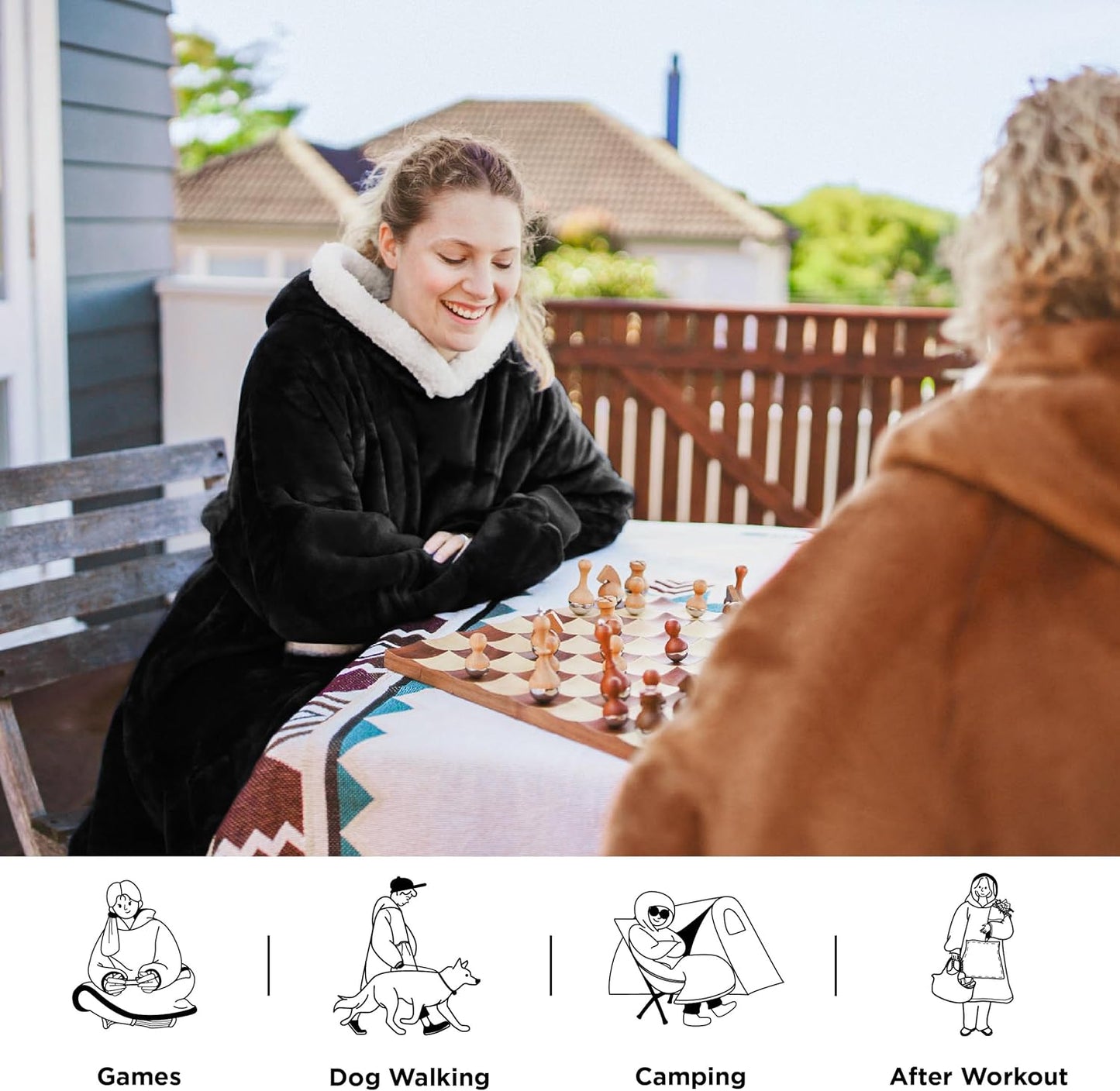 Wearable Blanket Hoodie, Cozy Long Hooded Blanket Sweatshirt as Mothers Day Hoodie Gifts for Mom Women, Standard, Black