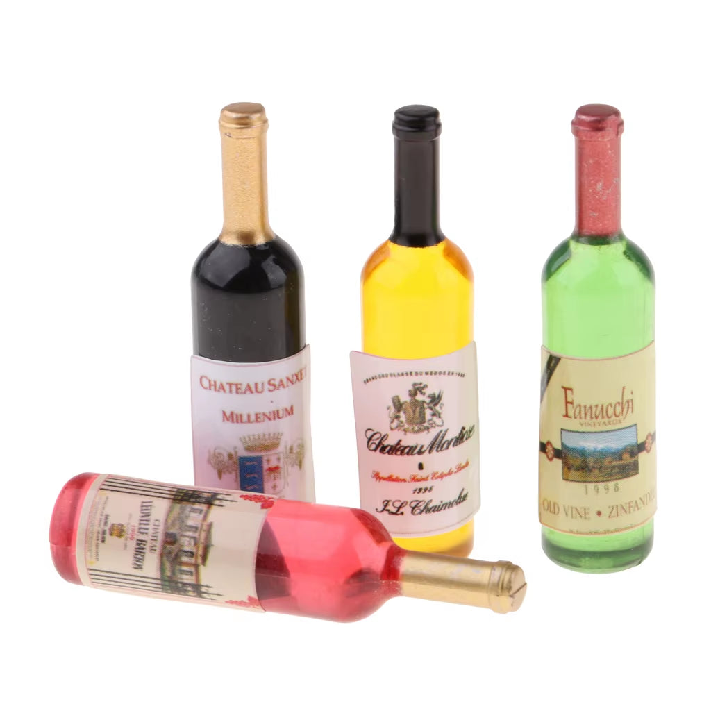 2/4/6Pcs Dollhouse Miniatures Glass 1:12 Wine Bottles Plastic Set Liquor Miniature Champagne Cocktail Bottles Model Accessory