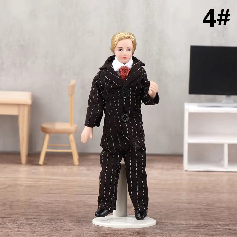 1/12 Dollhouse Miniature Porcelain Doll People Model Beautiful Youth Boy Girl Decor Doll House Toy