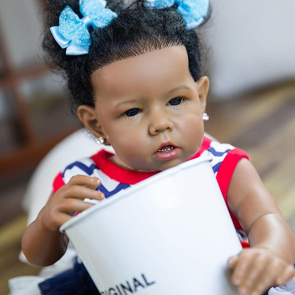 Reborn Baby Dolls Black Girl, African American 20 Inch Realistic Newborn Baby Dolls with Lifelike Soft Body Silicone Limbs Birthday Gift Set for Ages 3+
