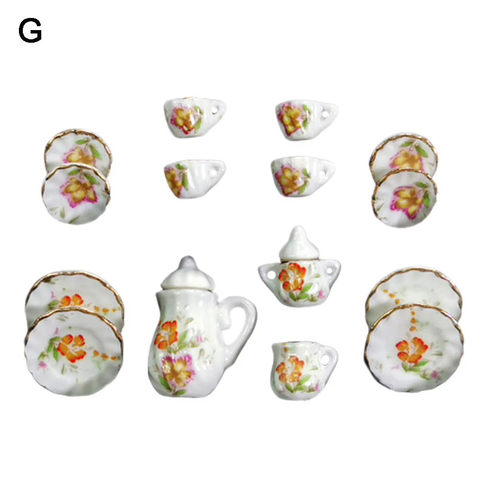 Miniature Doll House Pink Flower Patten Porcelain Coffee Tea Cups Ceramic Tableware Dollhouse Kitchen Accessories