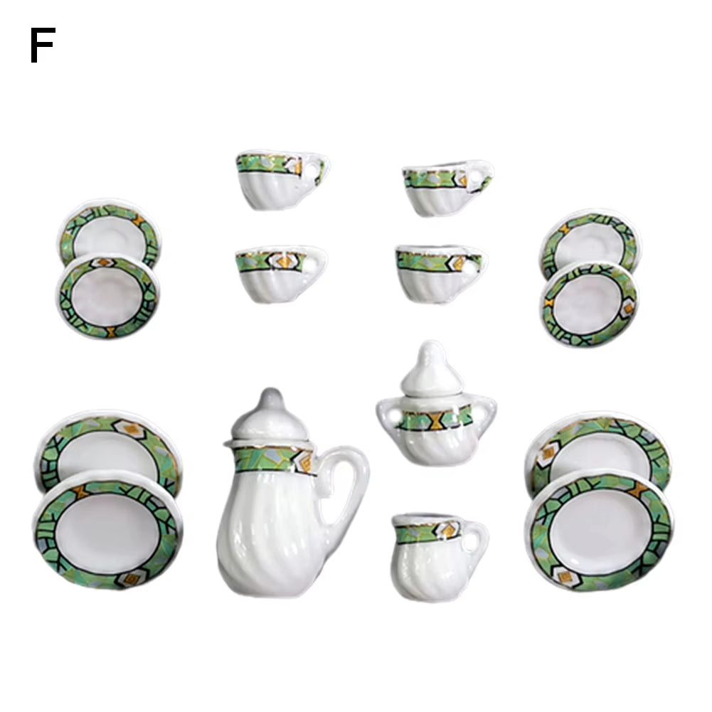 Miniature Doll House Pink Flower Patten Porcelain Coffee Tea Cups Ceramic Tableware Dollhouse Kitchen Accessories