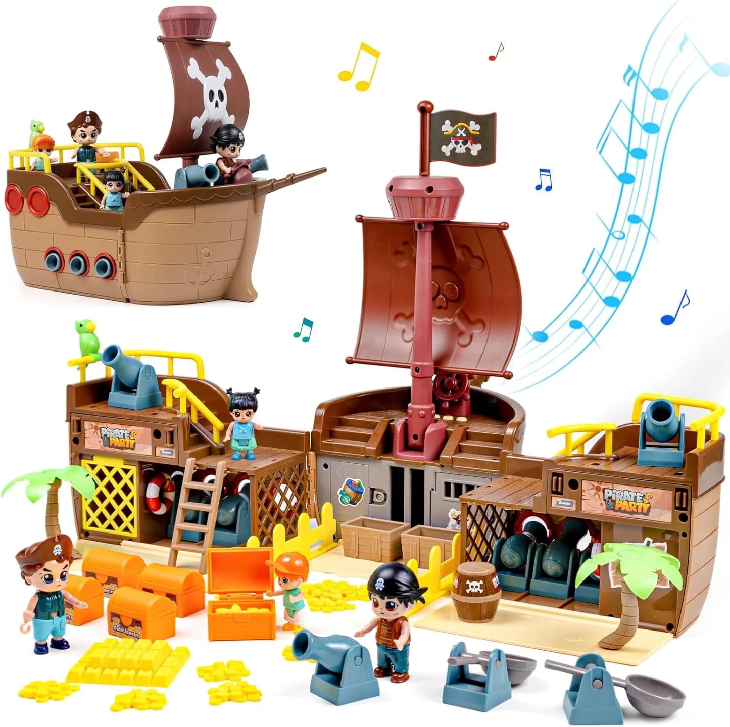 Brown Pirate Boat Toys for Kids, Toy Ship for Pirate Playhouse, Creative Building Toys, Great Birthday Gift for Boys & Girls Ages 3+