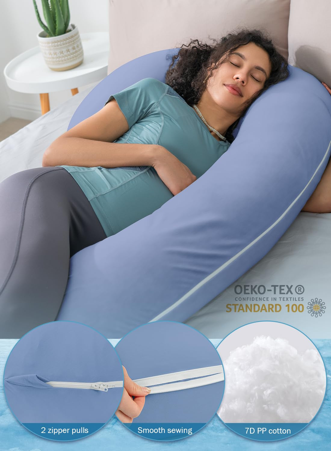 Pregnancy Pillow,Maternity Body Pillow with Velvet Cover,C Shaped for Side Sleeping (Cooling Blue)