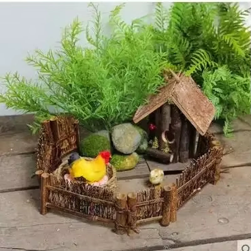Doll House Mini Wooden Chicken House Mini Bonfire Miniature Manger Doll House Accessories Fairy Garden Yard Decoration