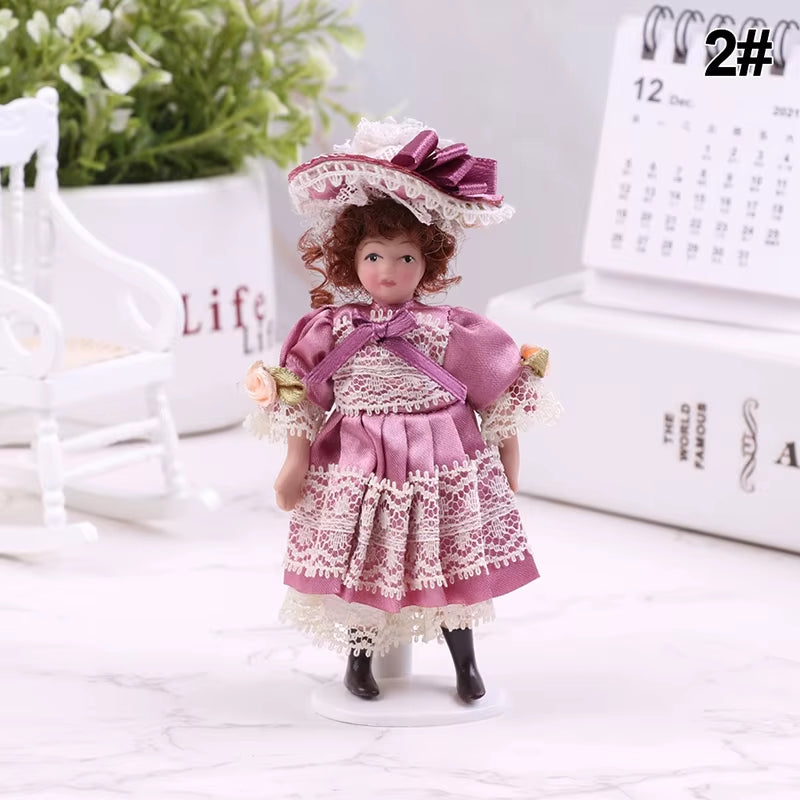 1/12 Dollhouse Miniature Porcelain Doll People Model Beautiful Youth Boy Girl Decor Doll House Toy