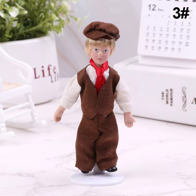 1/12 Dollhouse Miniature Porcelain Doll People Model Beautiful Youth Boy Girl Decor Doll House Toy