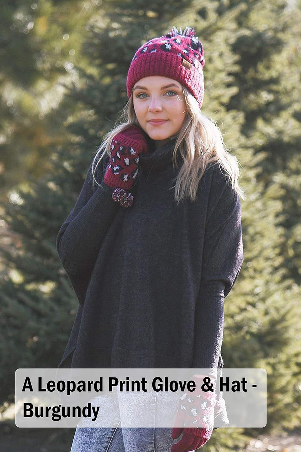 Women'S Cozy Leopard Print Beanie with Faux Fur Pom - Stylish Winter Knit Hat & Matching Scarf Set