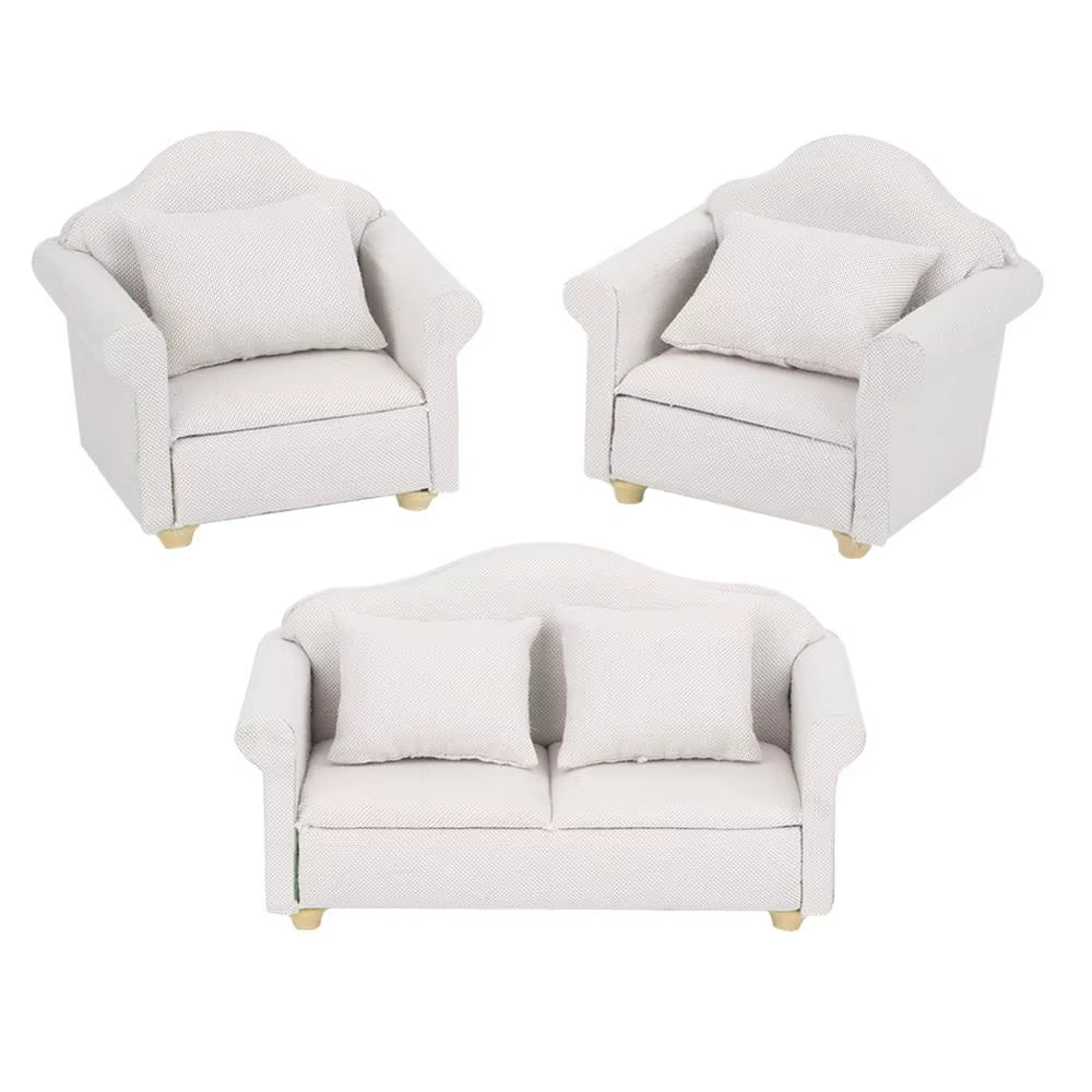 1:12 Mini Dollhouse Furniture Sofa Simulation Miniature Living Room Chairs Kids Pretend Play DIY Doll House Decor